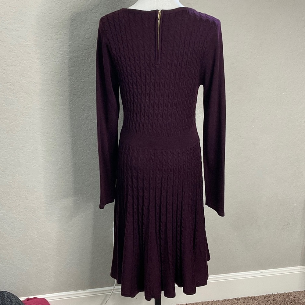 042 - Elegant Long Sleeve Knit Dress In Rich Burgundy View 2